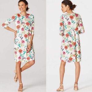 NWT J. Jill Wearever Collection Colorful Floral 3/4 Sleeve Shift Dress Size L
